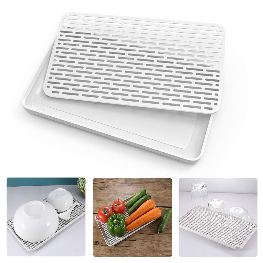 SOSMAR Drainer with Drip Tray - 30 x 17.5cm Small Dish Drain Board - Water Collection Drying Tray for Fruit, Mug, Utensils, Bathroom Accessories, Coffee Tea Food, Grey