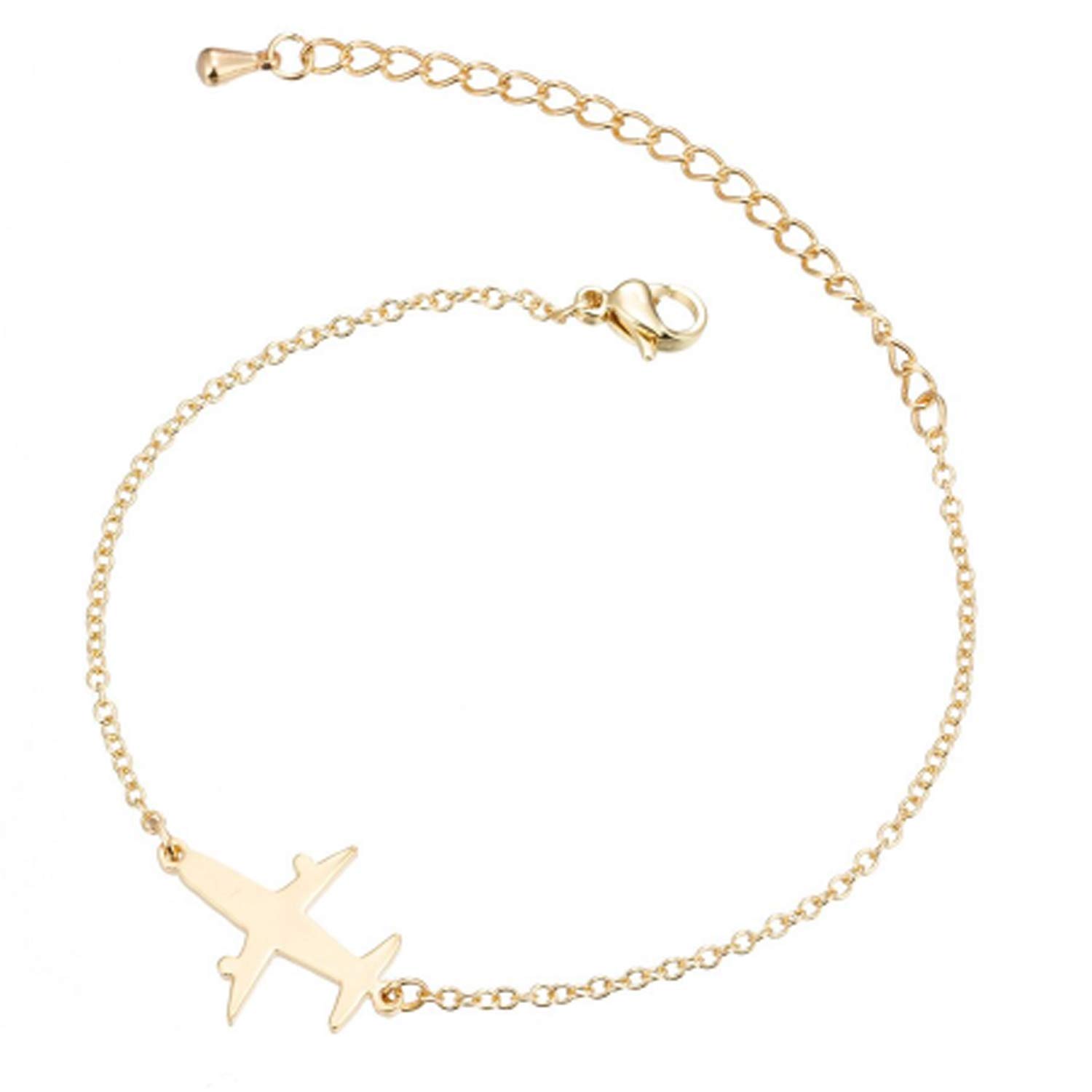 IzuBizu London Women's 18 CT Gold Plated Airplane Bracelet Plane Stainless Steel Aviation Birthday Easter Celebration Bangle