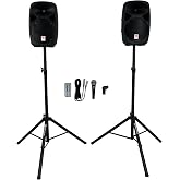 Rockville RPG102K Dual 10" Powered PA Speaker Package, Mic, Stands, Cables | 1000W Peak, 250W RMS, Bluetooth, USB/SD, TWS Linking, XLR/RCA Inputs, Remote Control