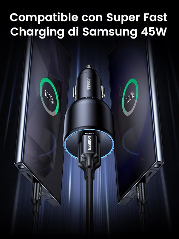 130W Caricatore Auto USB C 3 Porte Accendisigari USB C 100W — foto 3 di 8