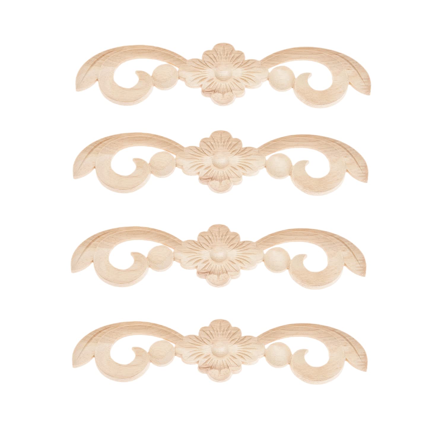 MUXSAM 4Pcs Long Decorative Wood Carved Decal Corner Applique Frame Door Decorate Wall Cabinet Furniture Crafts Doors 25x6cm