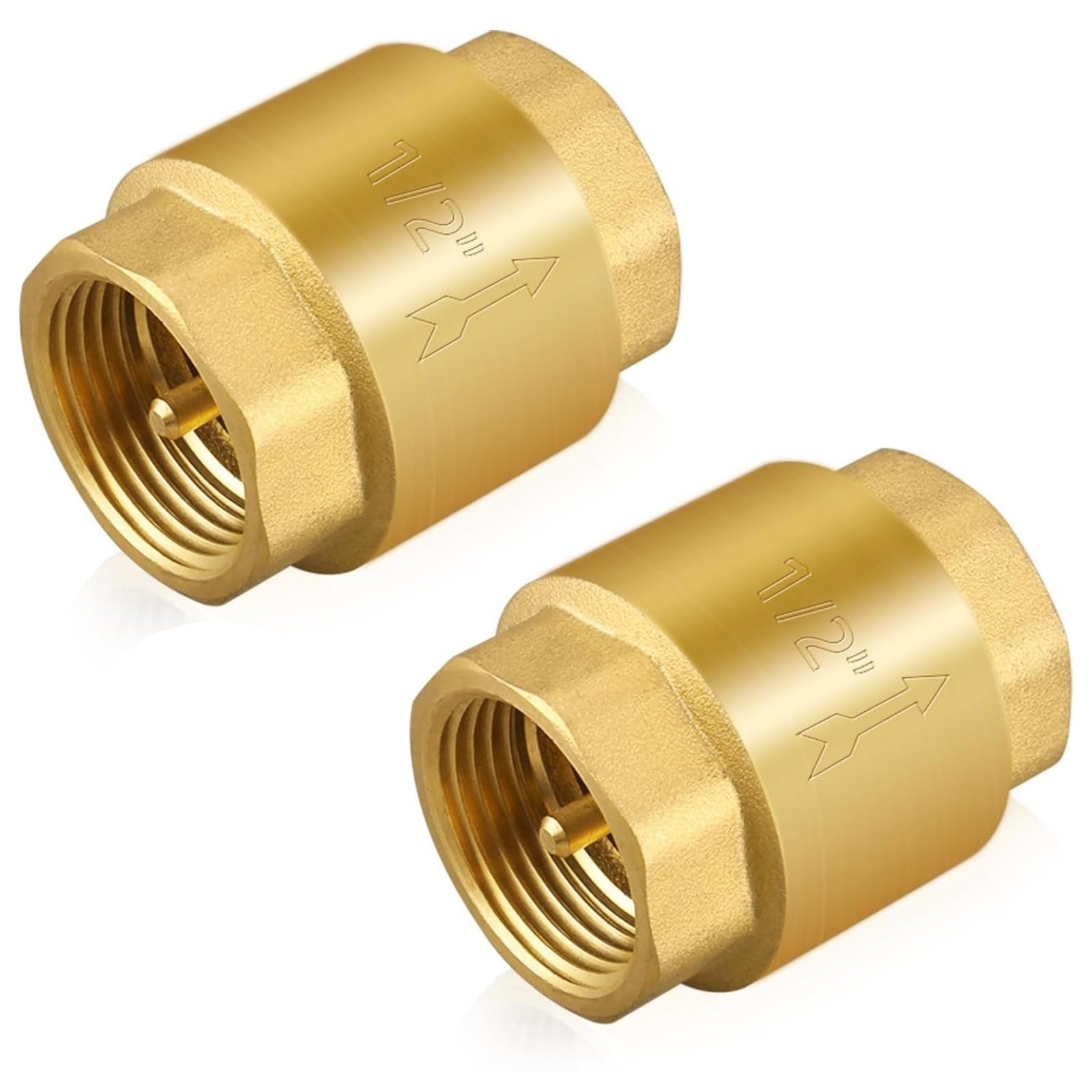 Photo 1 of 2 Pcs 1/2 NPT Thread Spring Check Valve, Brass Non Return One Way Valve Horizontal Vertical Inline Water Spring Check Valve for Well, Pump, Tank, Backflow Prevention, 2 Pack