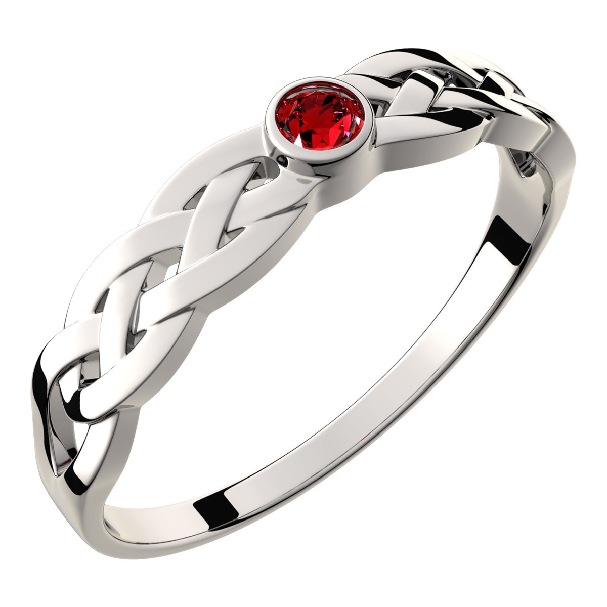 GWG Jewellery Ring 925 Sterling Silver Celtic Knotwork with Ruby Red Stone of Round Cut – 8 in Gift Box for Women