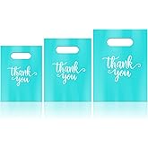 Eersida 200 Pcs Thank You Plastic Bags with Handles Die Cut Plastic Shopping Merchandise Bags Bulk 3 Sizes Retail Grocery Shopping Pack for Small Business Goodie Wedding Party(Turquoise)