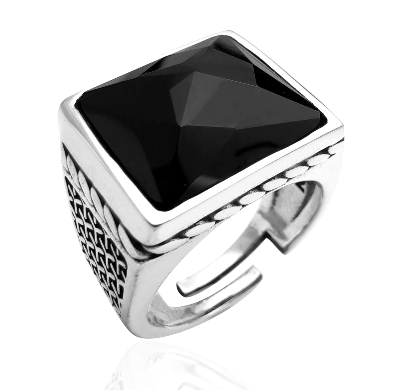 ANELLO da UOMO in ARGENTO 925, con PIETRA NERA ONICE QUADRATO, realizzato SU MISURA e completo ANELLO da UOMO in ARGENTO 925, con PIETRA NERA ONICE QUADRATO, realizzato SU MISURA e completo