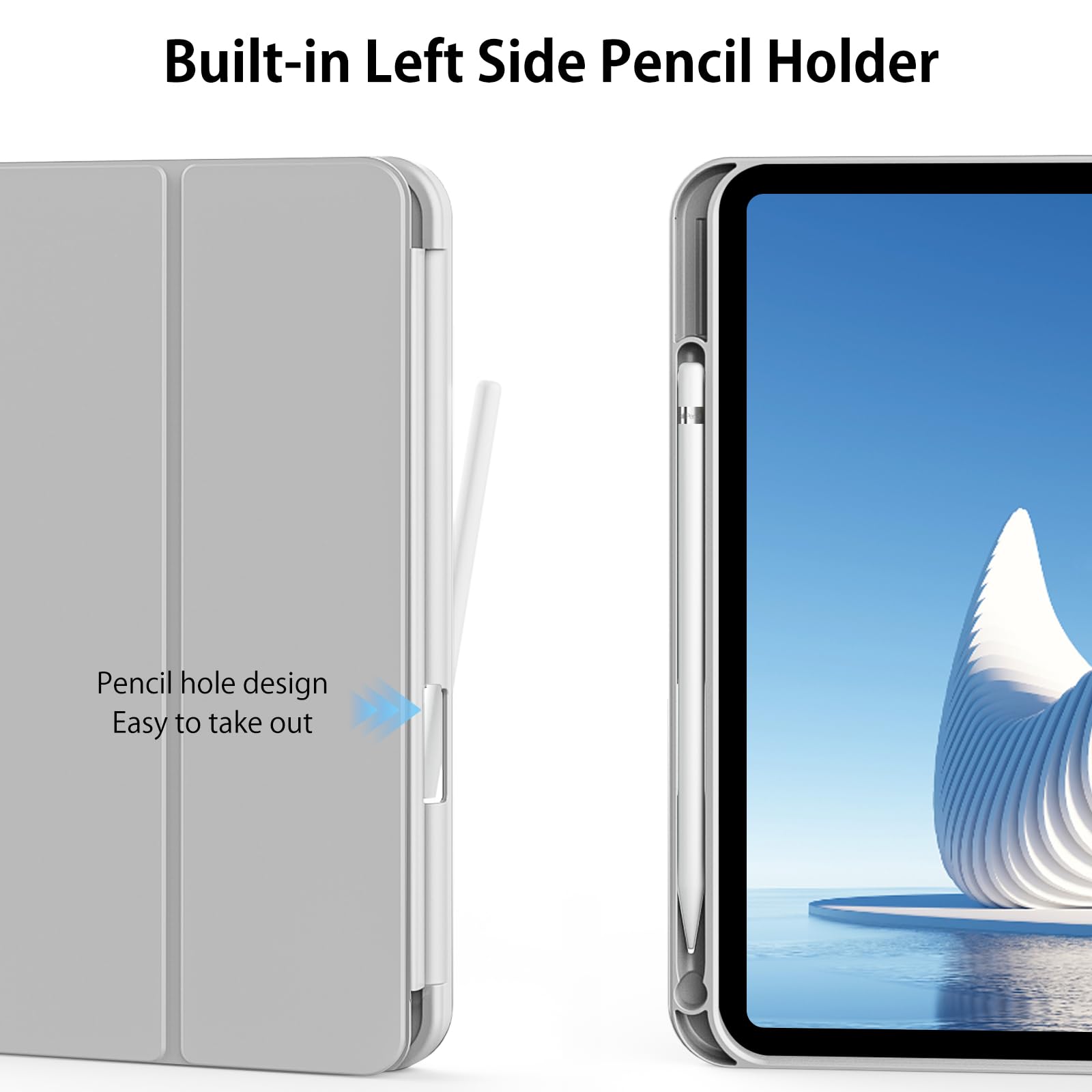 Kenke for iPad 11/10th Gen Case with Pencil Holder 11/10.9 inch 2025 A16/2022, Soft TPU Back Shell Hybrid Slim Trifold Stand Protective Cover Support Touch ID Auto Wake/Sleep (Gray)