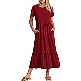 ANRABESS Womens 2026 Summer Casual Maxi Dress A line Tiered Flowy Short Sleeve Crewneck T Shirt Beach Travel Long Dresses