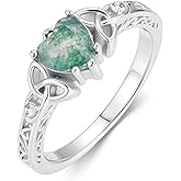 MEIDERBO Celtic Knot Moss Agate Ring for Women 925 Sterling Silver Irish Trinity Knot Jewelry Promise Engagement Ring for Women Anniversary Birthday Gifts