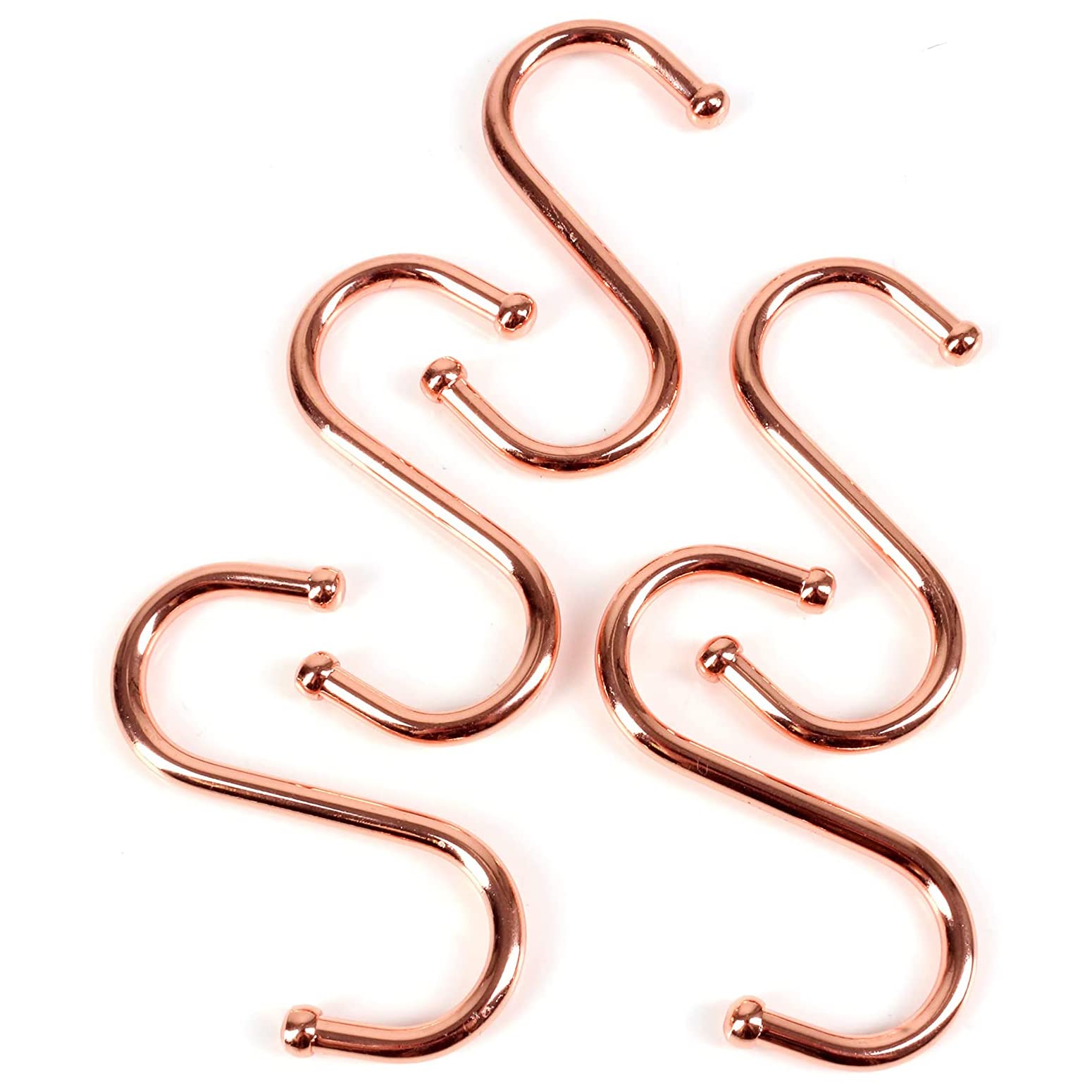 SISI UK Pack of 5 Copper Metal Ball End S Hooks 75mm (3") Heavy-Duty S Hanging Hooks with Ball Ends for Kitchen Bathroom Pan Pot Utensil Clothes Jewellery Tool Hanger.