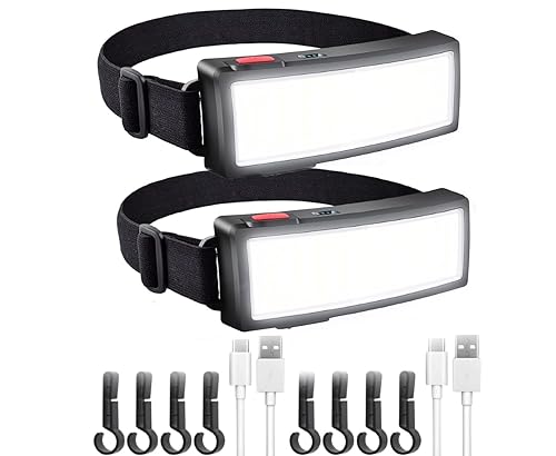 RigSmart 2Pack LED Headlamp Flashlight 1200 Lumen USB Rechargeable COB Floodlight Lightweight, Waterproof Headlight - Work Light for Hard Hat - Car Maintenance & Construction - Cycling Fishing Outdoor