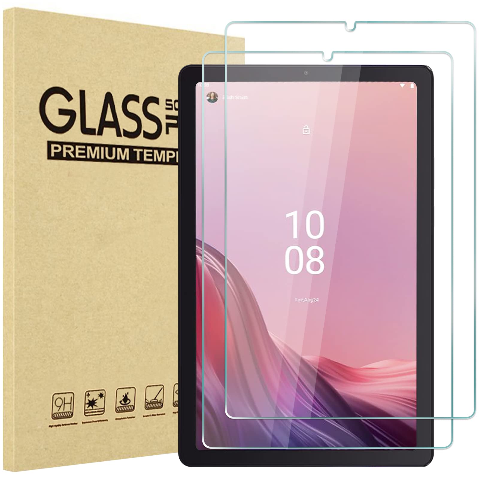 ProCase 2 Pack Screen Protector for Lenovo Tab M9 9-Inch 2023 / Tablet Nook 9" (2024), Tempered Glass Screen Film Guard for 9” Lenovo Tab M9 / Nook 9" (2024) Release -Clear