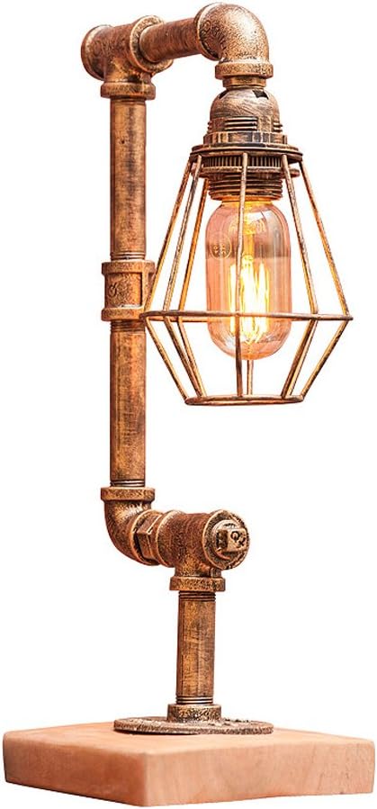 wshfor Vintage Industrial Table Lamp Rustic Steel Water Pipe Style Bedside Desk Lamp Height 44cm e27 Dimmable
