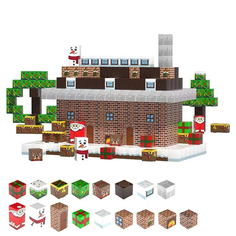 HengBo LED 100PCS Christmas Magnetic Blocks, Mine World Magnetic Building Blocks Toy Sets, Magnet Building Cubes for Kids, STEM Stacking Construction Toy Gift for Toddlers Boys Girls Birthday Gifts — image 1