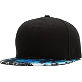 Quanhaigou Classic Snapback Hat Hip Hop Flat Bill Visor Cap - Unisex Adult Adjustable Baseball Hats (Coco Palm Blue Black)