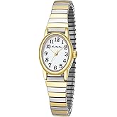 BOSHIYA Women's Stretch Band Watch Easy Reader 30mm Analog Quartz with Stainless Steel Elastic Strap Waterproof Ladies Wristwatch Gold/Silver