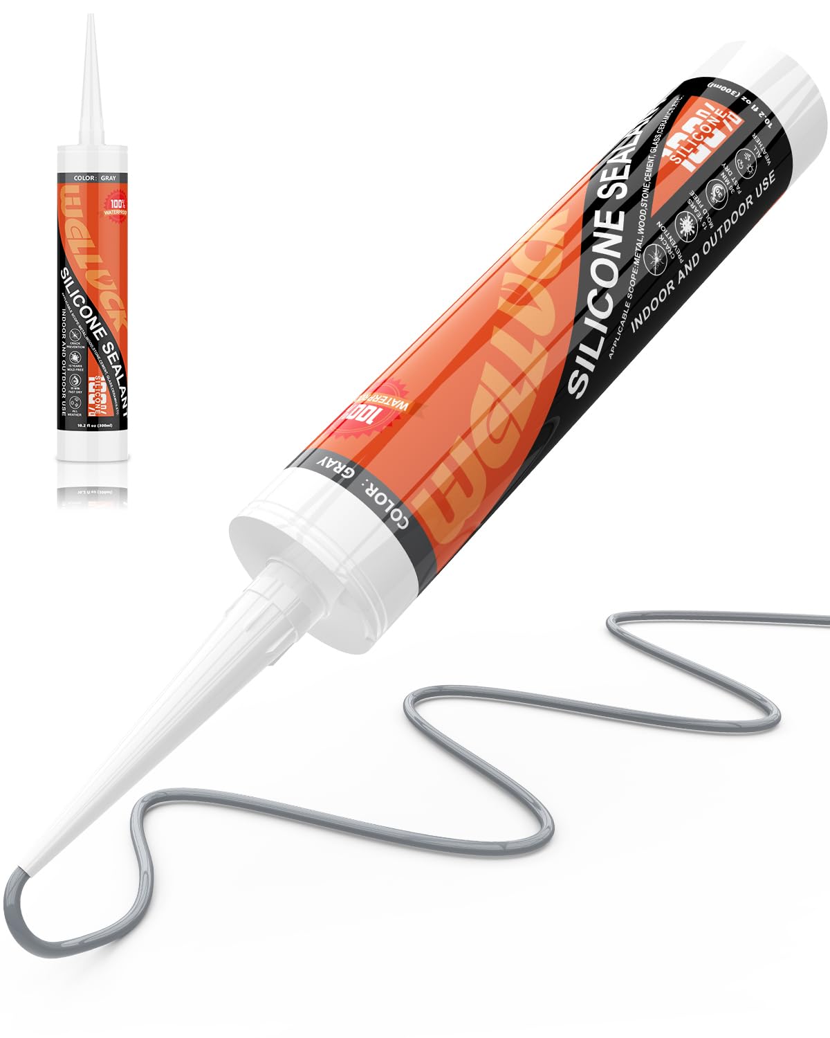 View 1 of **NEEDS NOZZLE**WELLUCK Grey Silicone Caulk, 100% Waterproof Silicone Sealant Adhesive Caulking,for RV, Kitchen,Bathroom, Window, Door, Glass,10.2FL.OZ/300ML?1 Pack?