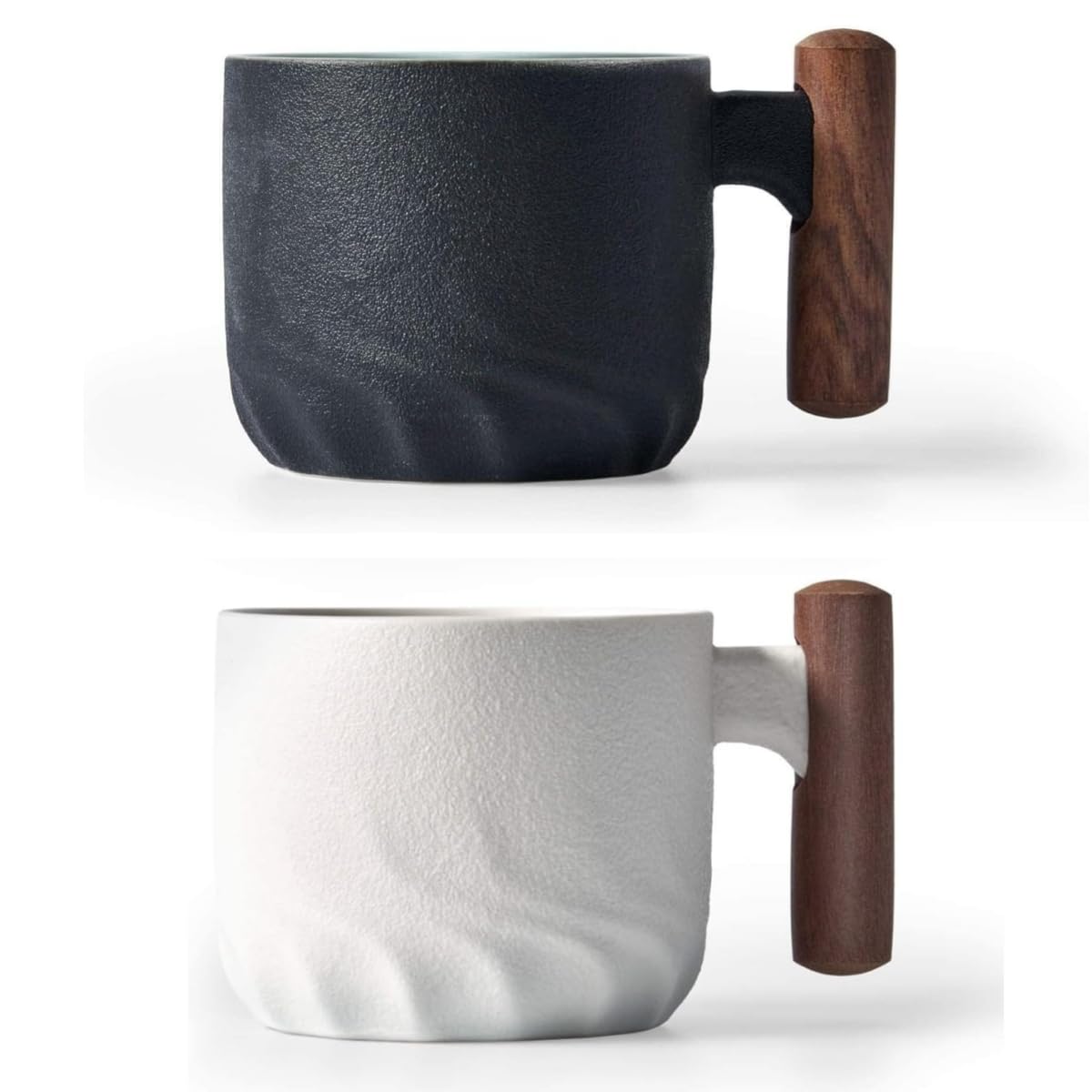 BlogBlog Ceramic Espresso Coffee Mug with Wooden Handle, 3 oz, Microwave Safe, Porcelain, 5.3 x 4.7 cm, Hand Wash, Black and White