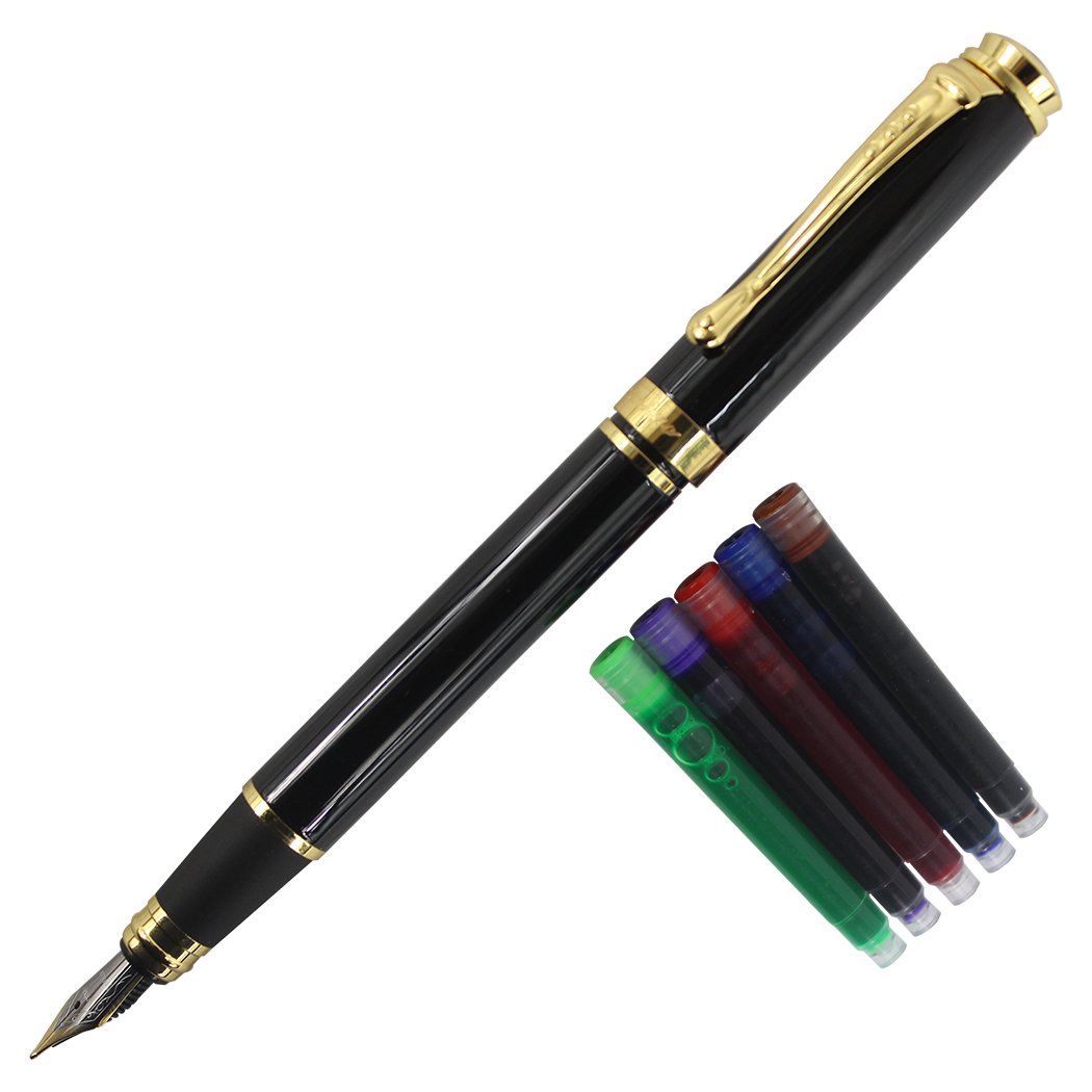 Gullor Mother of Pearl Push-In Style Fountain Pen with a Black Cap black
