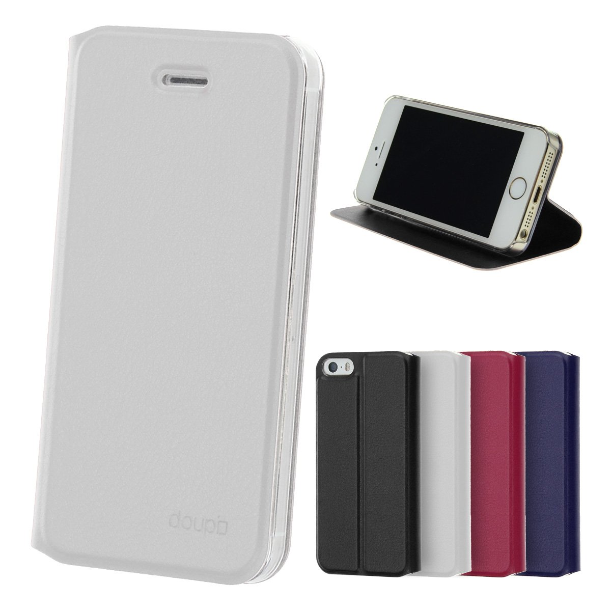doupi Flip Cover for iPhone 4 / 4S, Magnet Protective Flip Case Book Style Screen Protector Stand, white โ image 1