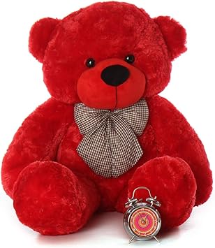 Grabadeal 3 Feet Huggable Teddy Bear with Neck Bow, Red