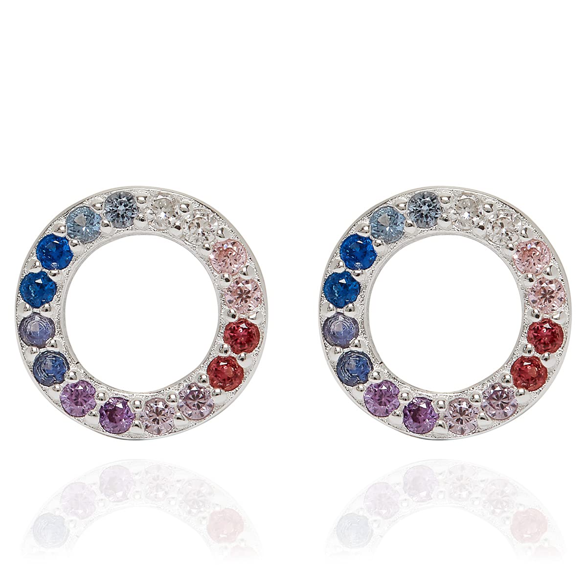 Annie Oak Womens 925 Silver Eternal Circle Rainbow Stud Earrings