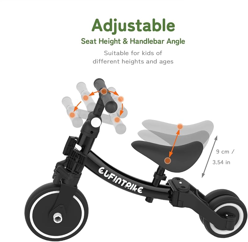Besrey triciclos infantis, bicicleta multifuncional 5 em 1, adequado para crianças de 1 a 4 anos, triciclo, bicicleta, carro de equilíbrio, andador, altura do assento ajustável, preto