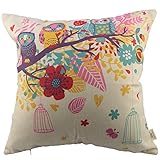 HOSL Blend Linen Square Decorative Throw Pillow Case Cushion Cover Owls with Birdcage 18 