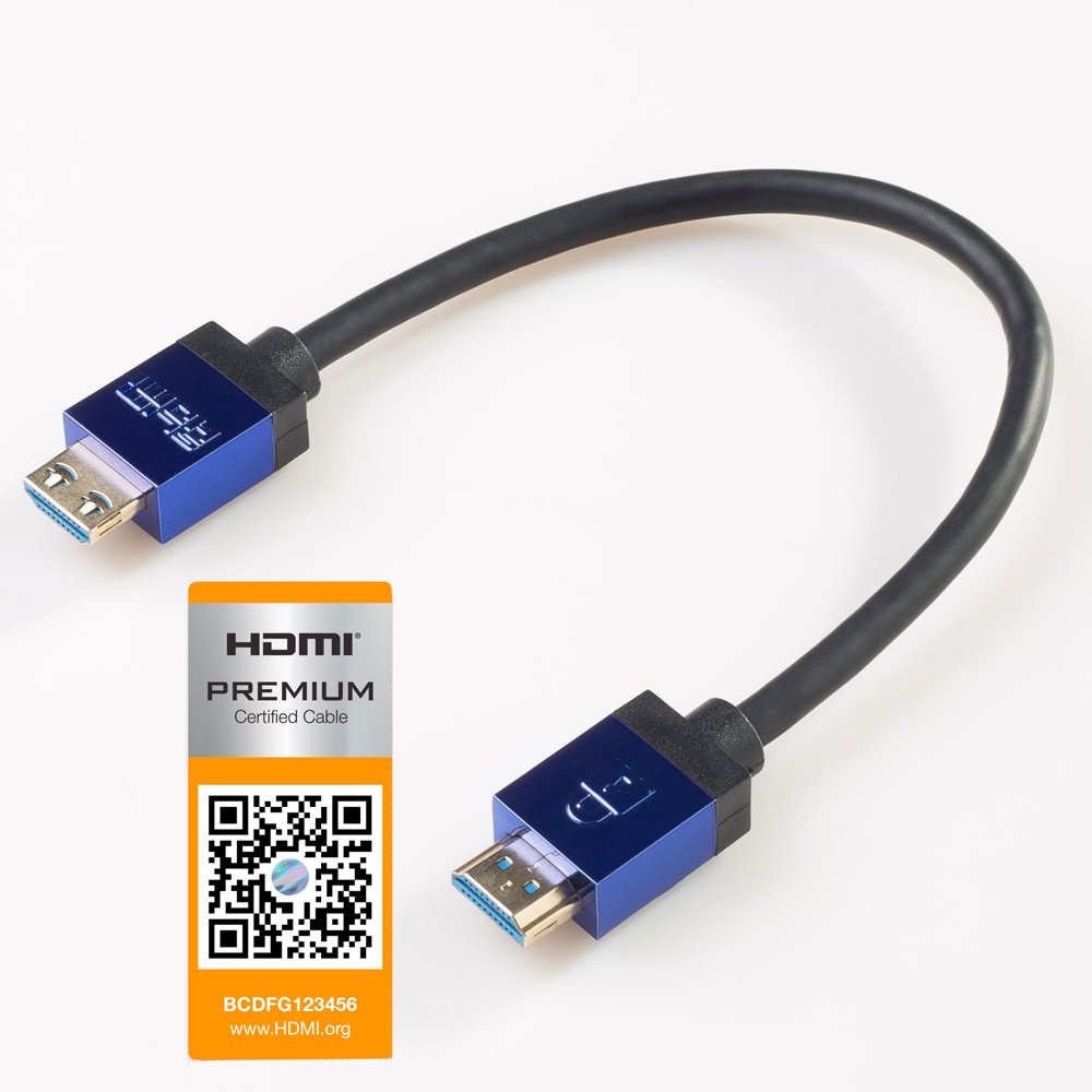 SlimHDMI 0.25m (25cm) Premium Certified HDMI Cable with Secure Lock Connector (4K Ultra HD, Gold Plated, 1080p, 3D, High Speed, ARC)