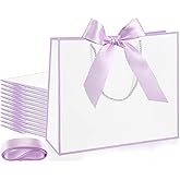 Silkfly Thank You Gift Bags with Handle 12x10x4'' Welcome Return Gifts Bag with Bow Ribbon for Wedding Bridesmaid Baby Shower Birthday Housewarming Employee Appreciation Day(White, Lavender,12 Pcs)