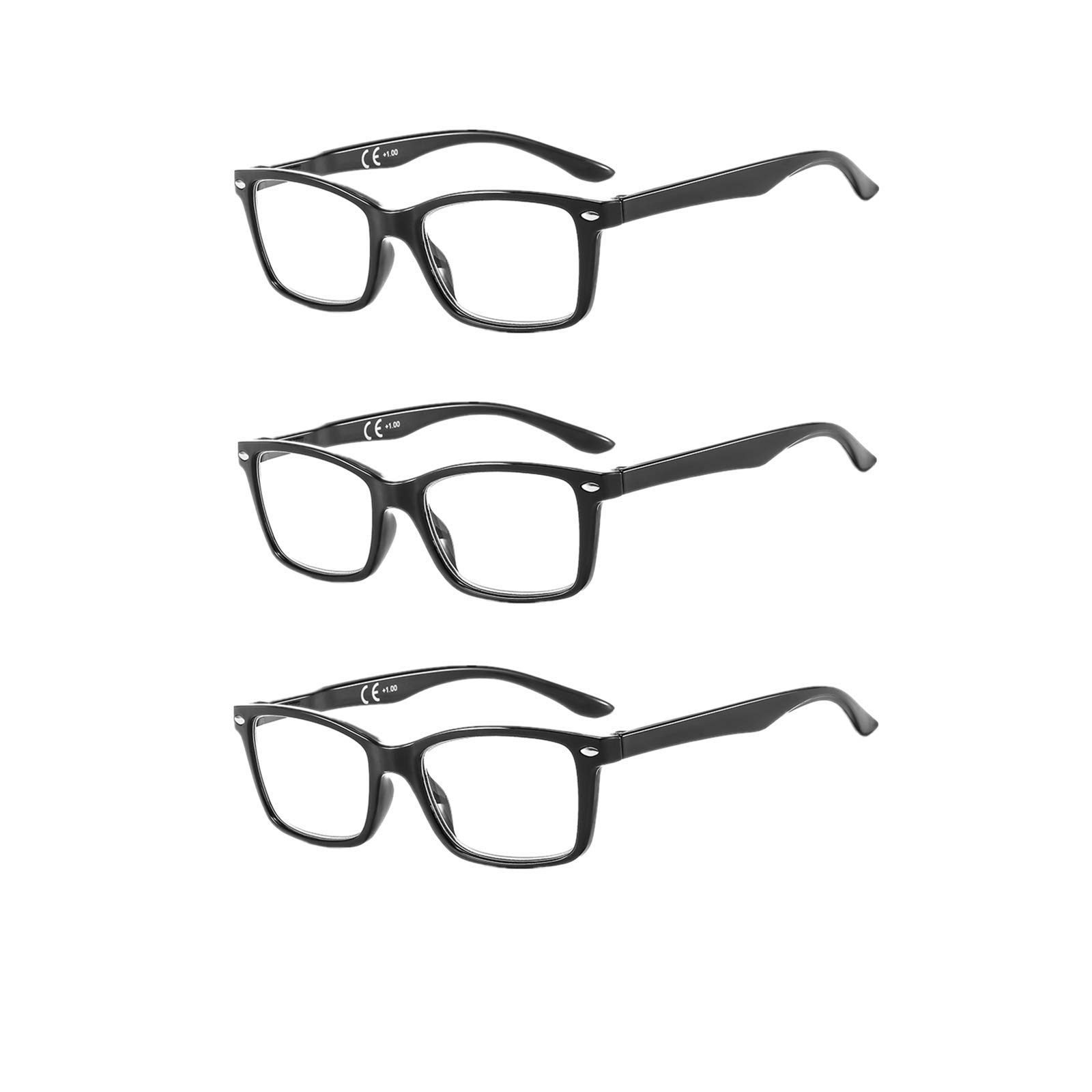Suertree 3 Pack 90% Anti-Blue Computer Reading Glasses, Blue Light Filter Eye Glasses Blocking UV Computer Glasses Visual Aided Glasses Female Male Reading Glasses Black 1.0 T80