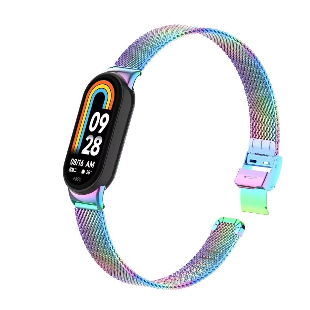 T-BLUER Compatible for Xiaomi Mi Smart Band 8 Strap,Mi Band 8 Stainless Steel Metal Replacement Band Bracelet Wristband Accessories for Xiaomi Smart Band 8