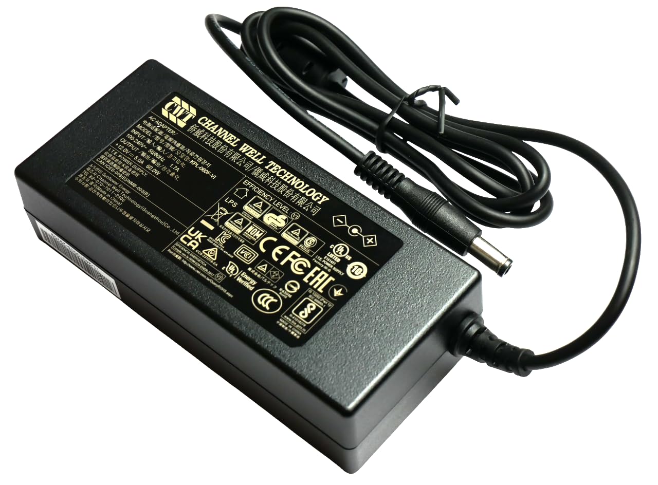Genuine CWT 12V 5A (60W) AC Adapter for Monitors, TVs, CCTV, and Other Equipment. Model: KPL-060F-VI