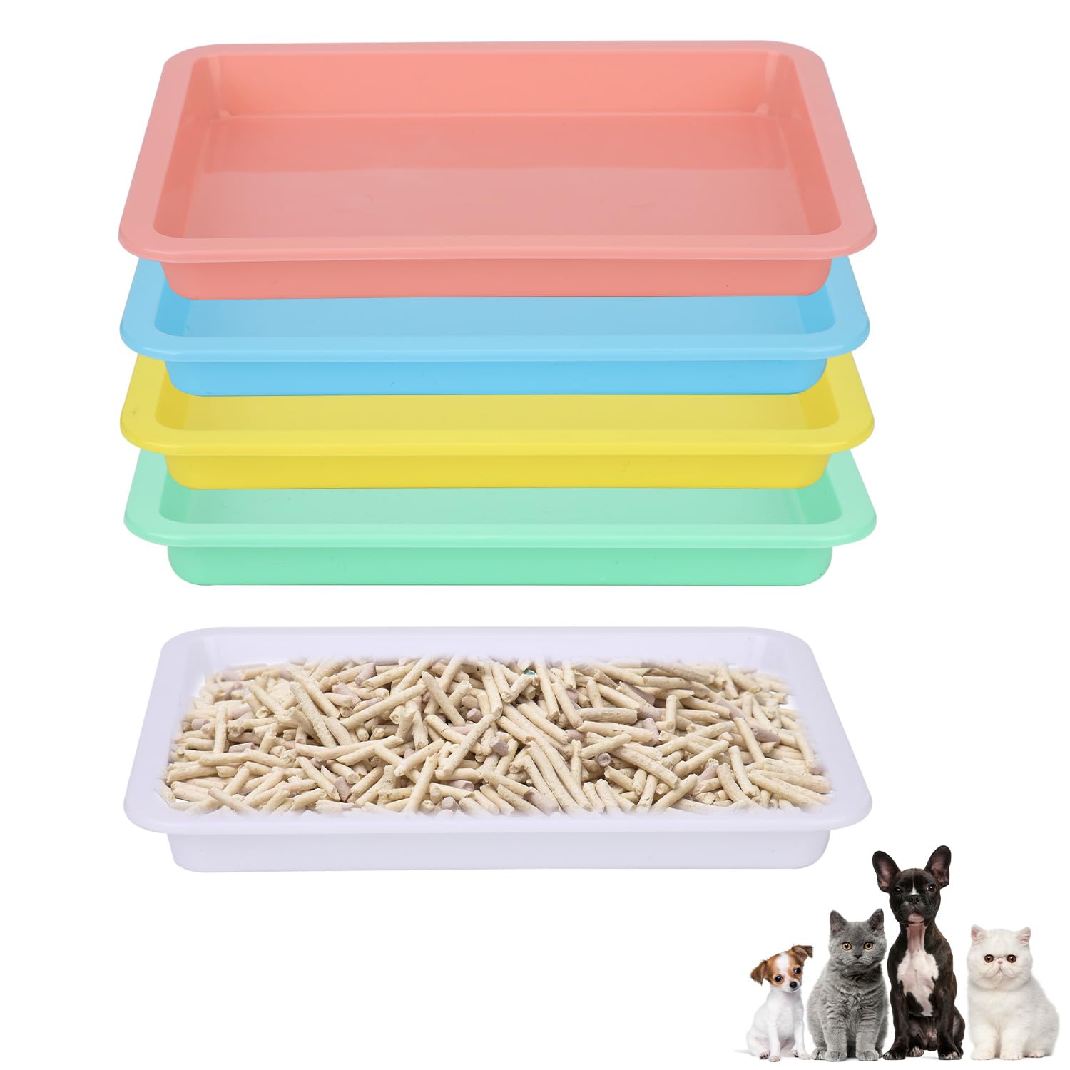 TOYMIS 5pcs Plastic Cat Litter Trays - Shallow Cat Litter Boxes for Indoor Kittens (5 Colors)
