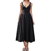 Auraxe V Neck Corset Midi Dress Casual Floral Sleeveless Beach Sundress Flowy A Line Wedding Guest Dresses for Women2026