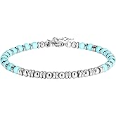 Feifuli Beaded Bracelets for Men&Women, Stainless Steel Clasp Stone Beaded Bracelets Unique Valentines Birthday Gifts for Lover Family Friends,Casual Trendy Beaded Bracelets Cool Adjustable Size