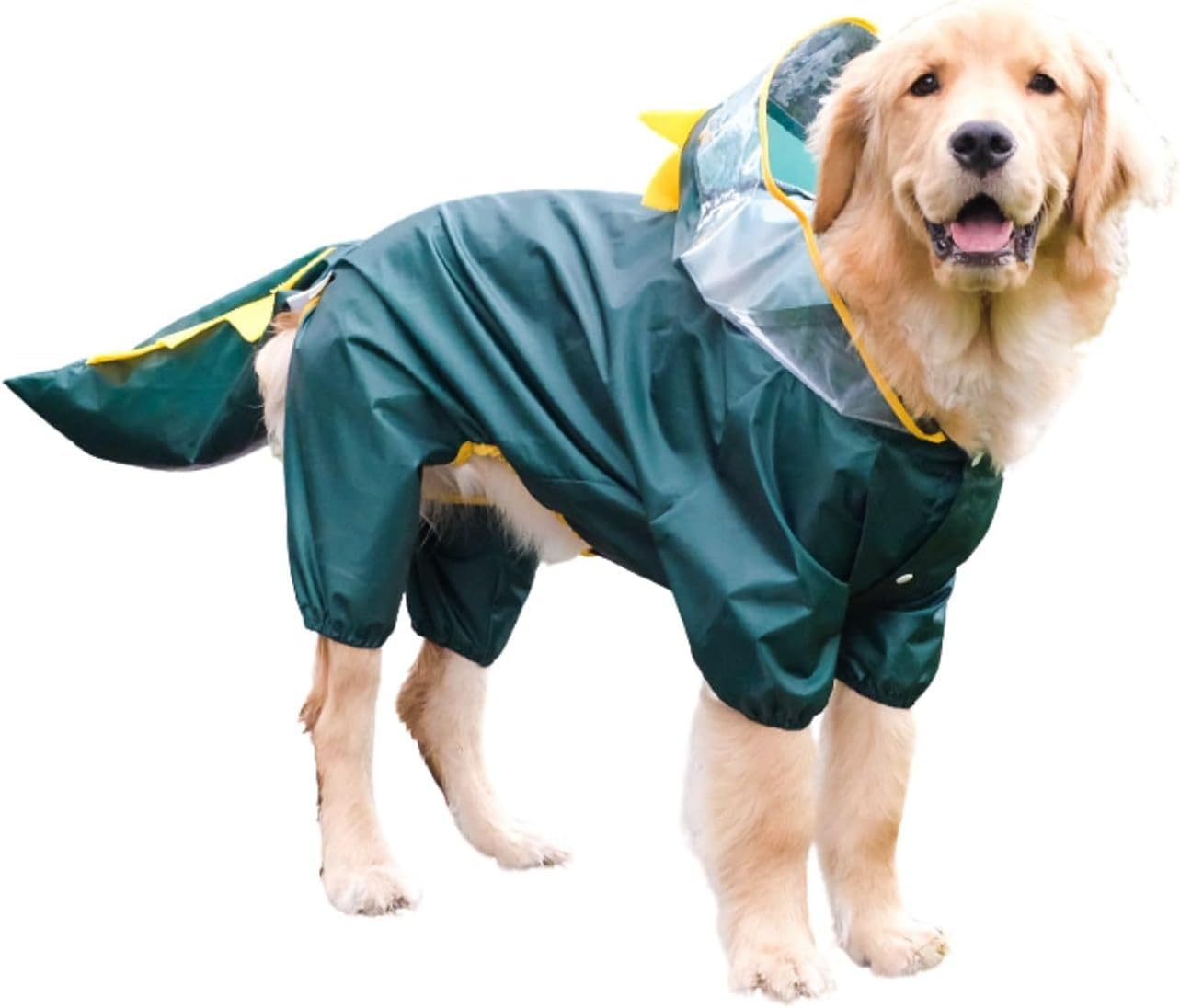 BT Bear Large Dog Raincoat, Full Tail Protect Cover Cosplay Waterproof Raincoat Costume Hood Jumpsuit Jacket for Medium Large Dogs,Dinosaur 8XL