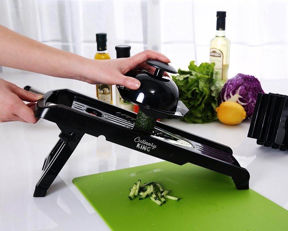 Culinary King Vegetable and Mandoline V-Blade Slicer, Cutter and Shredder in Black with Stainless Steel Surgical-Grade Blades for Healthy Eating, Garnishes, Onion and Tomato Slicing