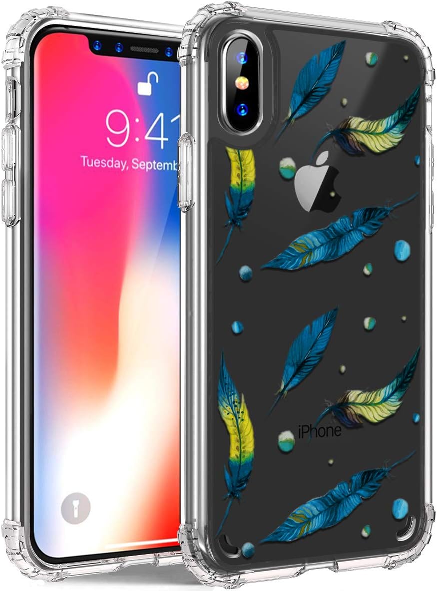 iPhone Xs Max Case, Soft TPU Case for iPhone Xs Max 6.5 Inch, Slim Flexible Cover for Women Sakura Cherry Design Case for iPhone Xs Max 6.5 inch 2018 (Feather)