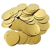 ABBECIAO 1.25”Brass Valve Tags Stamping Tags 0.04” Round Engraved Metal Blanks Chits with Hole for Pipe Valves, Equipment, Tool and Keys Labeling 50 Pack