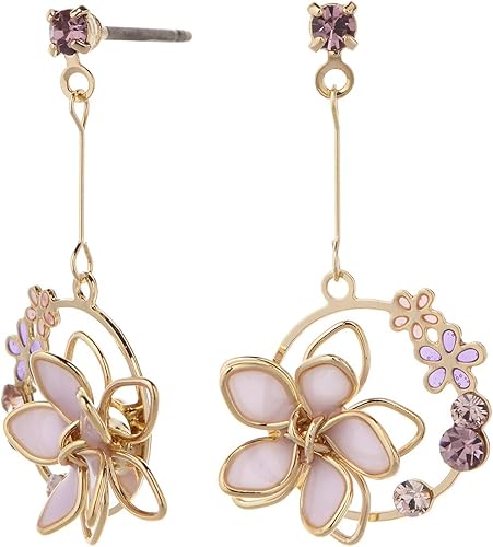 Amazon Co Jp アクセサリーショップピエナ スワロフスキー フラワー お花 チタンポスト 小さめ かわいい 揺れる ワイヤーフラワー 日本製 金属アレルギー対応 安心 ピアス レディース パープル ジュエリー