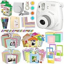 Fujifilm Instax Mini 8 Instant Film Camera, (White), 2 Twin packs mini Instant Film, Case, Album, selfie mirror, colored close up filters, 40 film frames, 12 color markers & Complete Bundle