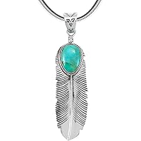 アクセサリー feather21&19chain with Turquoise ClosJery Feather Necklace for Men Turquoise Titanium Steel