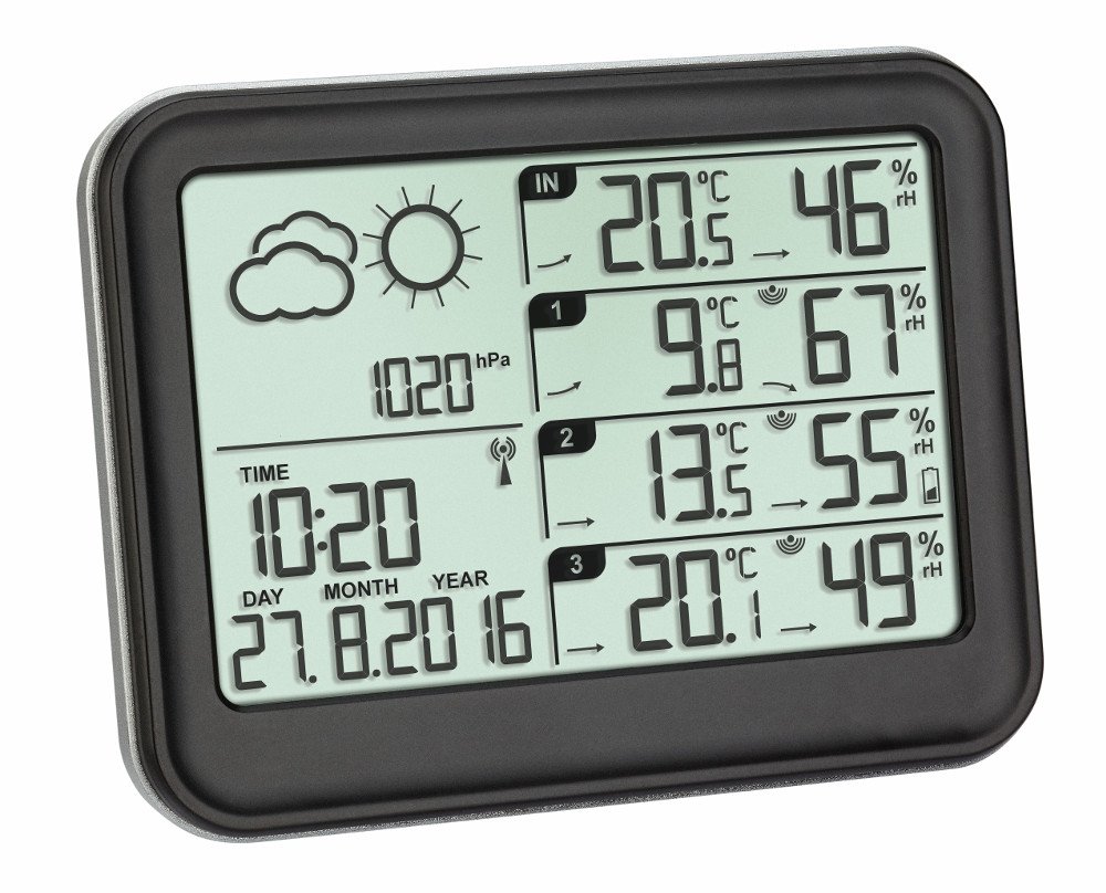TFA Dostmann Wireless weather station View, 35.1142.01, incl 3x thermo hygrometer transmitters, for indoor and outdoor, weather forecast, black