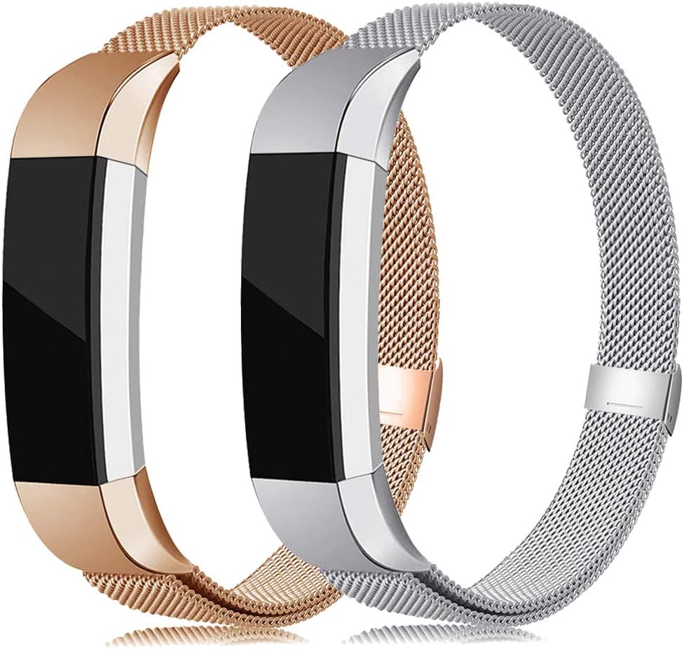 LNOOIU Metal Bands Compatible with Fitbit Alta, Replacement for Alta HR Stainless Steel Bands Adjustable Accessory Wristband for Alta Bracelet Women Men Girls Boys(2 Pack Large F)