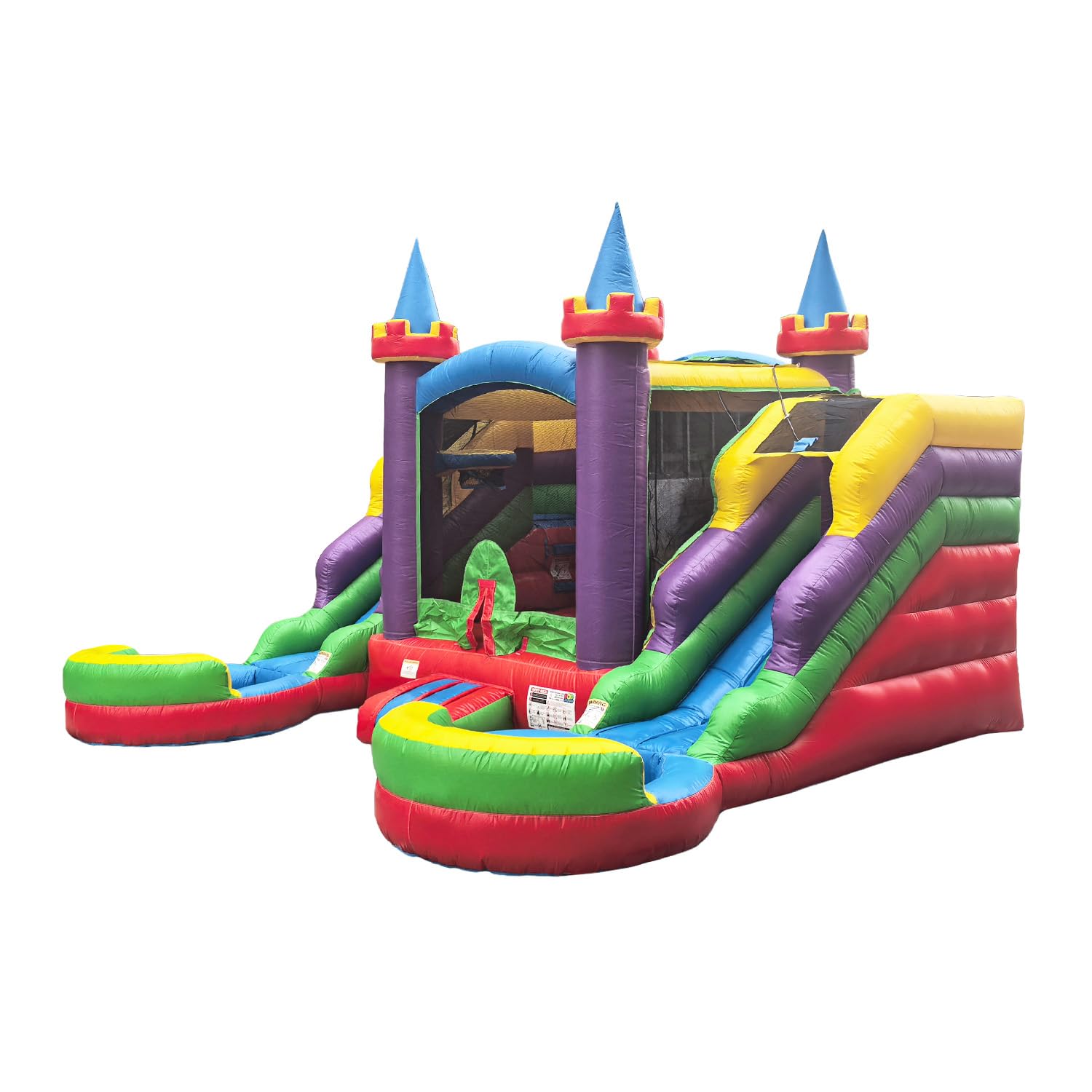 Photo 1 of **PICTURE FOR REFERENCE ONLY**POP JUMP 16'x15'x12' Rainbow Castle Inflatable Bounce House with Dual Water Slide & Pool, 100% PVC Vinyl, Commercial Reinforced, Basketball Hoop, Front Entrance for Easy Supervision, Includes Blower
