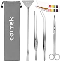 Aquarium Aquascape Tools Kits, CoiTek 4 in 1 Anti-Rust Aquatic Plant Aquascaping Tool Stainless Steel Silver Tweezers Scissor