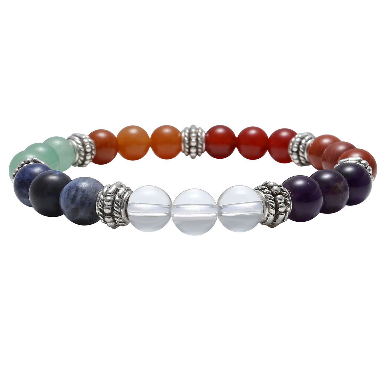 QGEM Bracelet en 7 Pierres Chakras Perle d\'Énergie Guérison Reiki Élastique Femme Homme