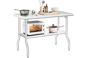 EliteEdge Heavy Duty Folding Stainless Steel Table, 48x24x34in Double Layer, 1100LB Capacity, No Assembly, Portable Metal Wor