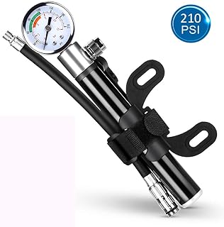 swemo Aluminium Fahrradpumpe tragbare Mini Luftpumpe Handpumpe hoher Druck bis 15 Bar mit Manometer