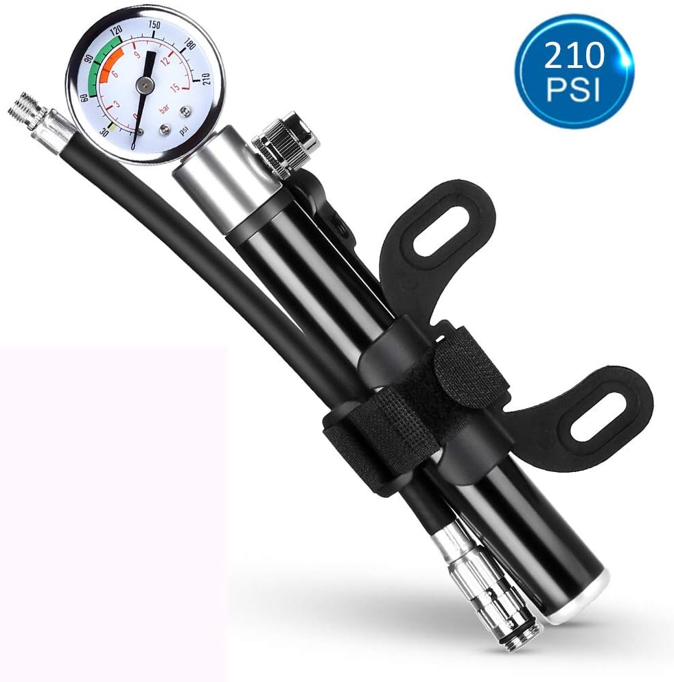 swemo Aluminium Fahrradpumpe tragbare Mini Luftpumpe Handpumpe hoher Druck bis 15 Bar mit Manometer